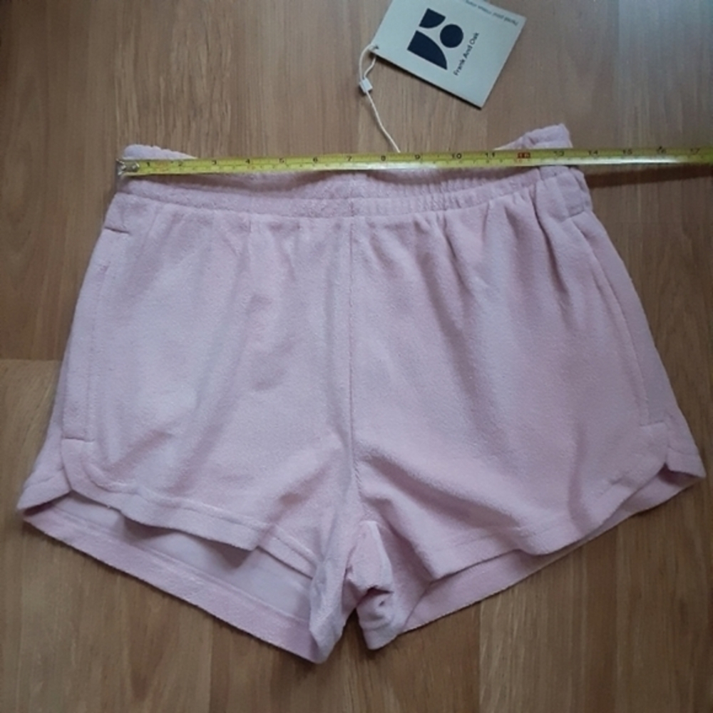 NWT Frank‎ and Oak Plush terry organic cotton retro shorts,light pink,S - Picture 6 of 16